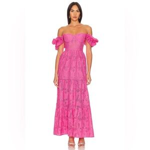 Line & Dot Pink Eyelet Off-Shoulder Jumpsuit